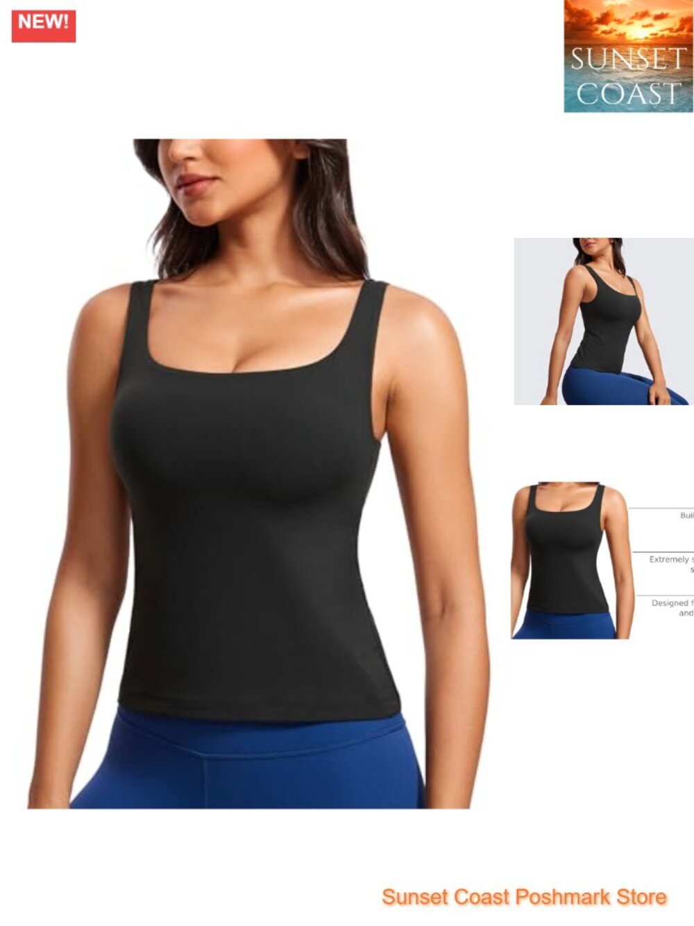 Women's Sleeveless Tank Top with Built-in Bra & Removable Pads